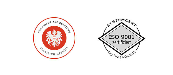 Psychozoliale Beratung staatlich geprüft, ISO 9001, Logos